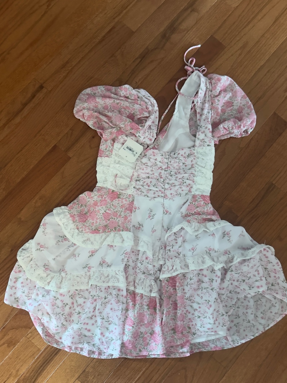 Altar'd State Pink and White Floral Tiered Mini Dress